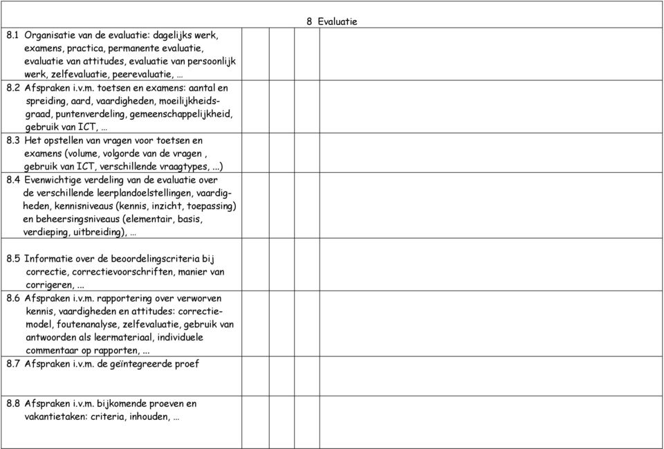 4 Evenwichtige verdeling van de evaluatie over de verschillende leerplandoelstellingen, vaardigheden, kennisniveaus (kennis, inzicht, toepassing) en beheersingsniveaus (elementair, basis, verdieping,