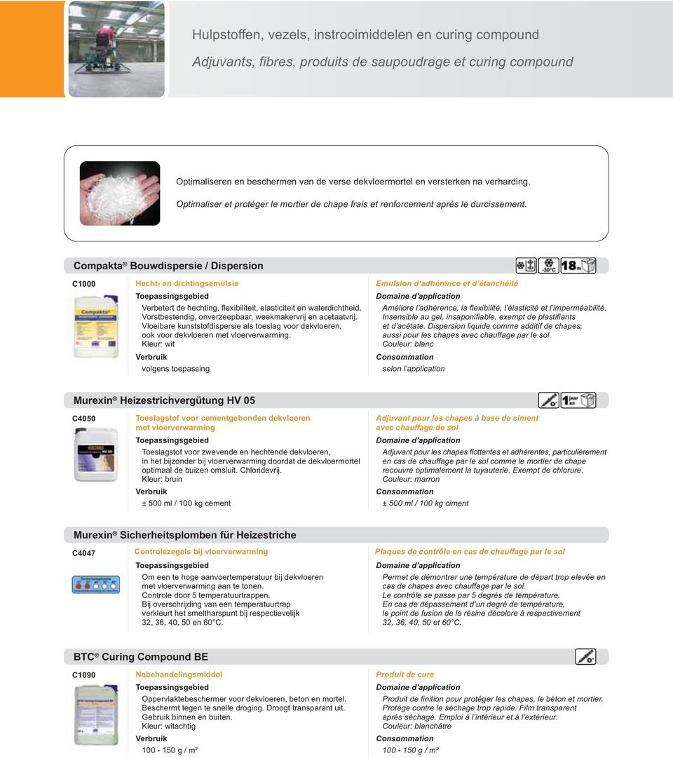 Compakta Bouwdispersie / Dispersion C1000 Hecht- en dichtingsemulsie Emulsion d adhérence et d étanchéité Verbetert de hechting, flexibiliteit, elasticiteit en waterdichtheid.