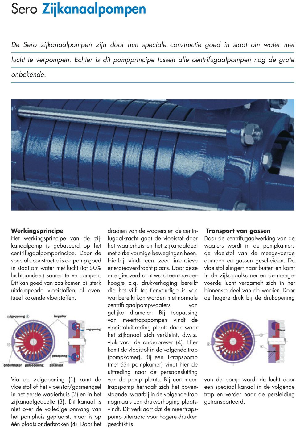 Door de speciale constructie is de pomp goed in staat om water met lucht (tot 50% luchtaandeel) samen te verpompen.