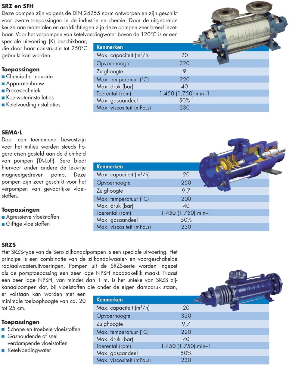 Voor het verpompen van ketelvoedingwater boven de 120 C is er een speciale uitvoering (K) beschikbaar, die door haar constructie tot 250 C gebruikt kan worden. Max.