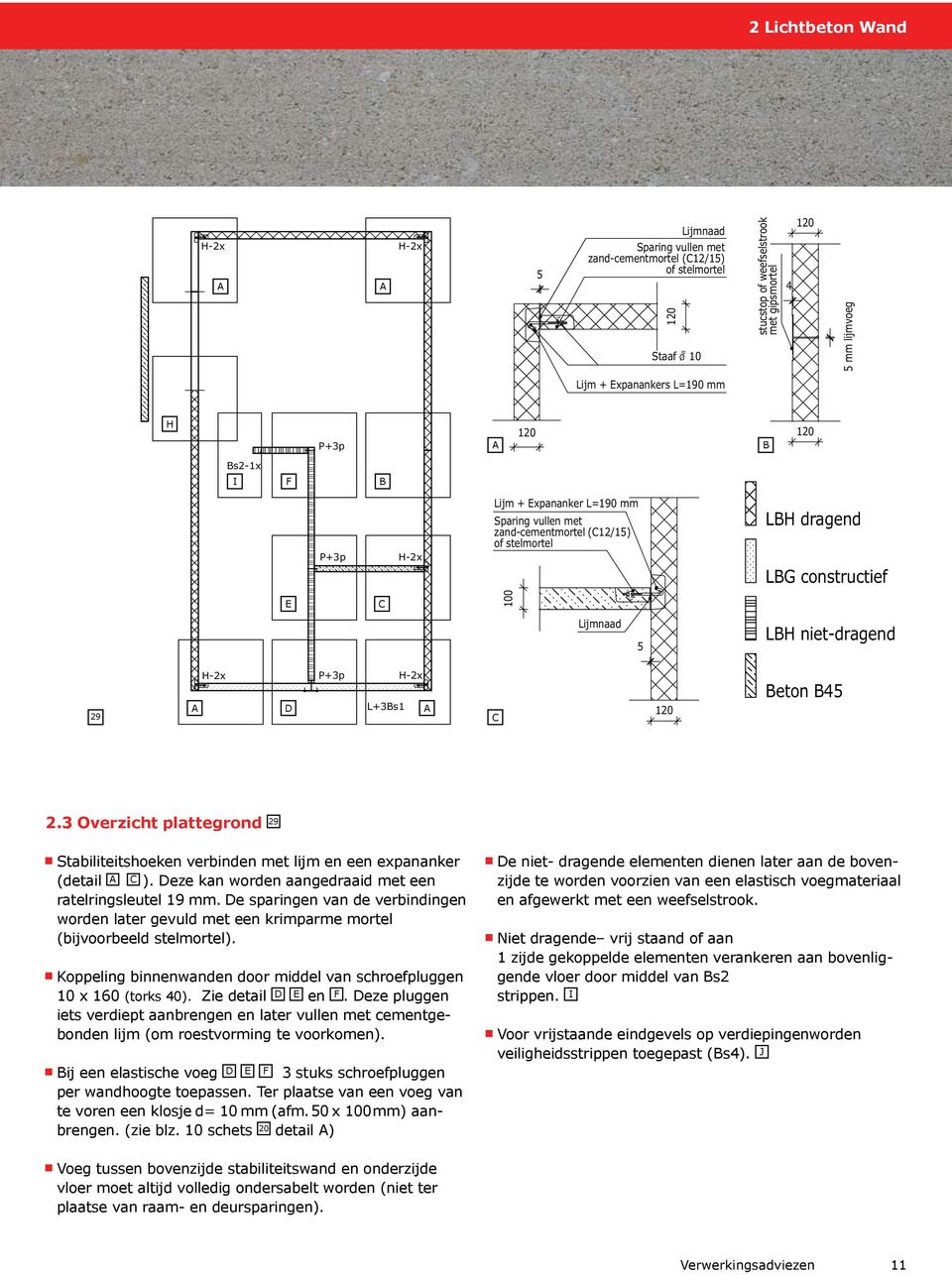 3 Overzicht plattegrond 29 3 x Schroefplug Ø x 160 Stabiliteitshoeken verbinden met lijm en een expananker De niet- dragende elementen per wandhoogte dienen later aan de bovenzijde te worden voorzien