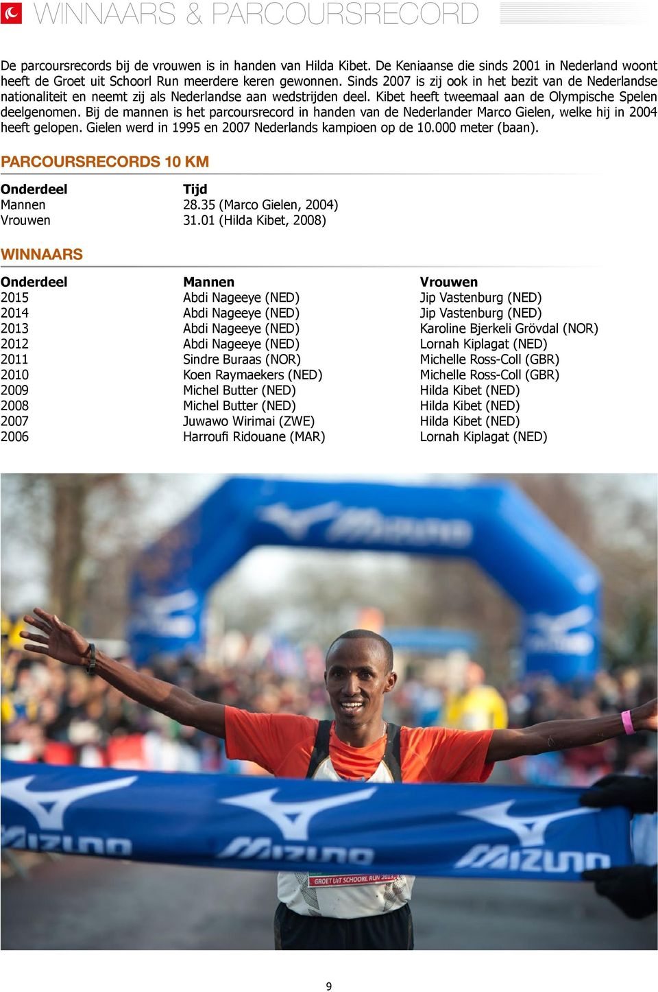 Bij de mannen is het parcoursrecord in handen van de Nederlander Marco Gielen, welke hij in 2004 heeft gelopen. Gielen werd in 1995 en 2007 Nederlands kampioen op de 10.000 meter (baan).