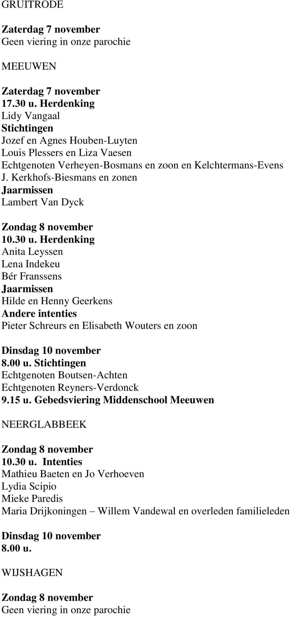 Kerkhofs-Biesmans en zonen Jaarmissen Lambert Van Dyck 10.30 u.