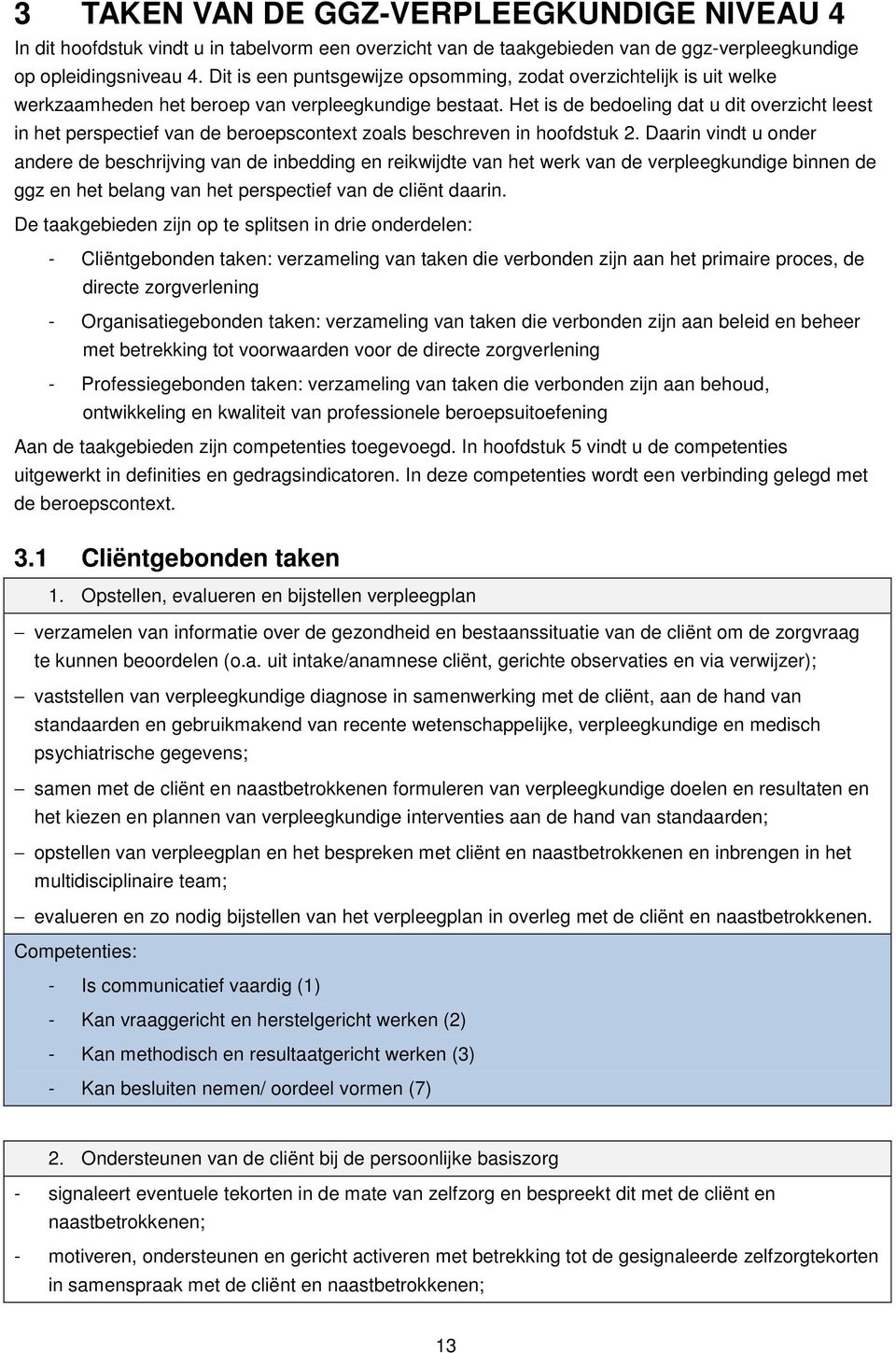 Het is de bedoeling dat u dit overzicht leest in het perspectief van de beroepscontext zoals beschreven in hoofdstuk 2.