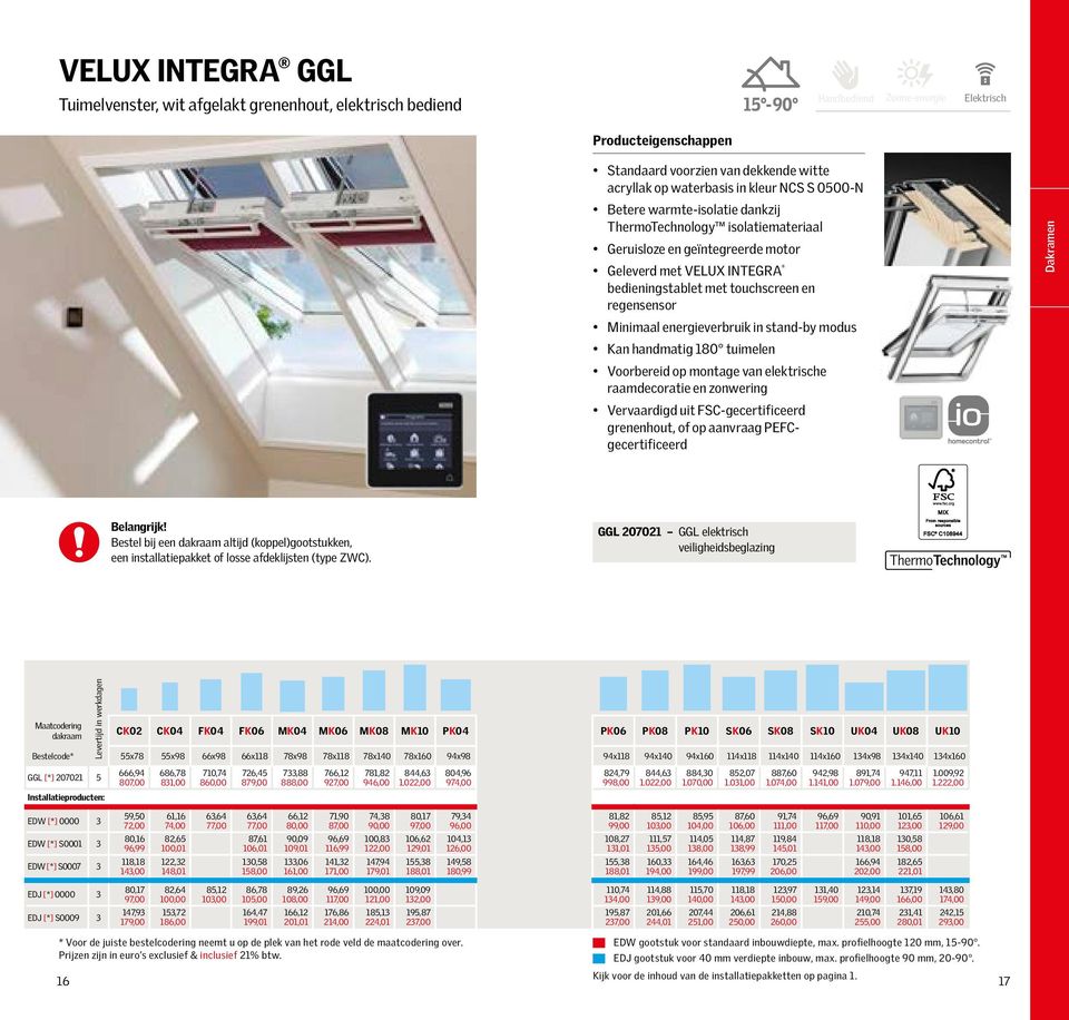 Minimaal energieverbruik in stand-by modus Kan handmatig 180 tuimelen Voorbereid op montage van elektrische raamdecoratie en zonwering Vervaardigd uit FSC-gecertificeerd grenenhout, of op aanvraag