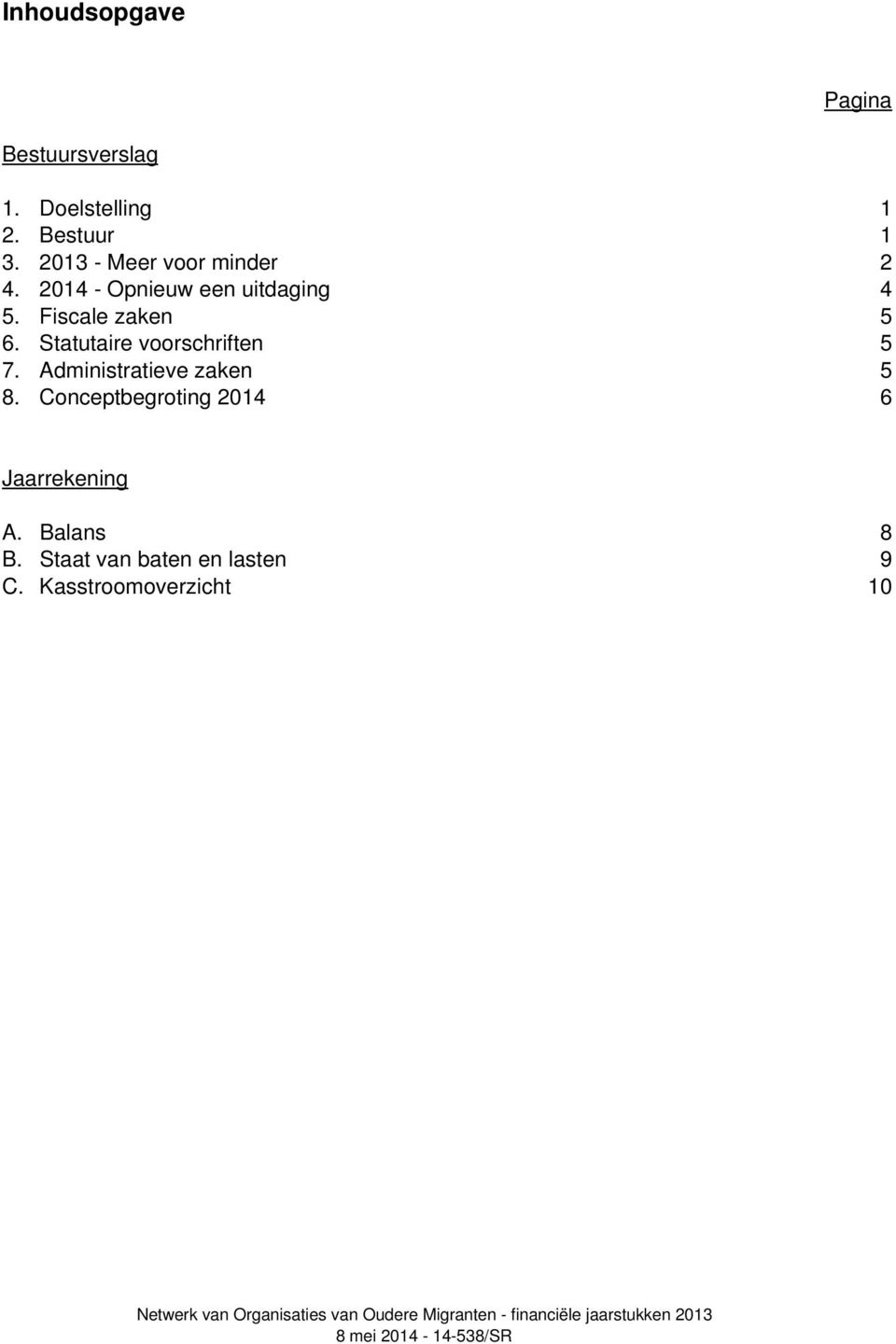 Administratieve zaken 5 8. Conceptbegroting 2014 6 Jaarrekening A. Balans 8 B.