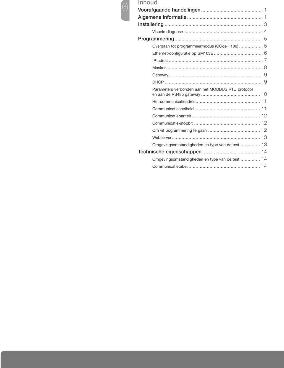 .. en aan de RS485 gateway... 10 Het communicatieadres... 11 Communicatiesnelheid... 11 Communicatiepariteit... 12 Communicatie-stopbit.
