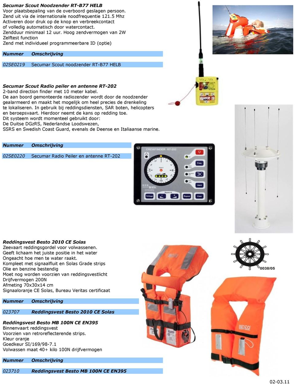 Hoog zendvermogen van 2W Zelftest function Zend met individueel programmeerbare ID (optie) 02SE0219 Secumar Scout noodzender RT-B77 HELB Secumar Scout Radio peiler en antenne RT-202 2-band direction