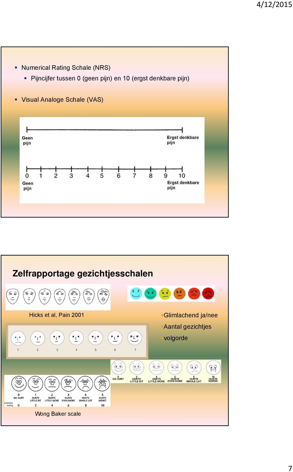 (VAS) Zelfrapportage gezichtjesschalen Hicks et al, Pain