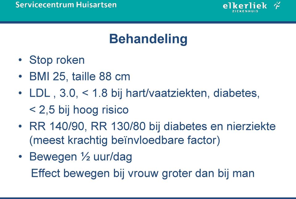 140/90, RR 130/80 bij diabetes en nierziekte (meest krachtig