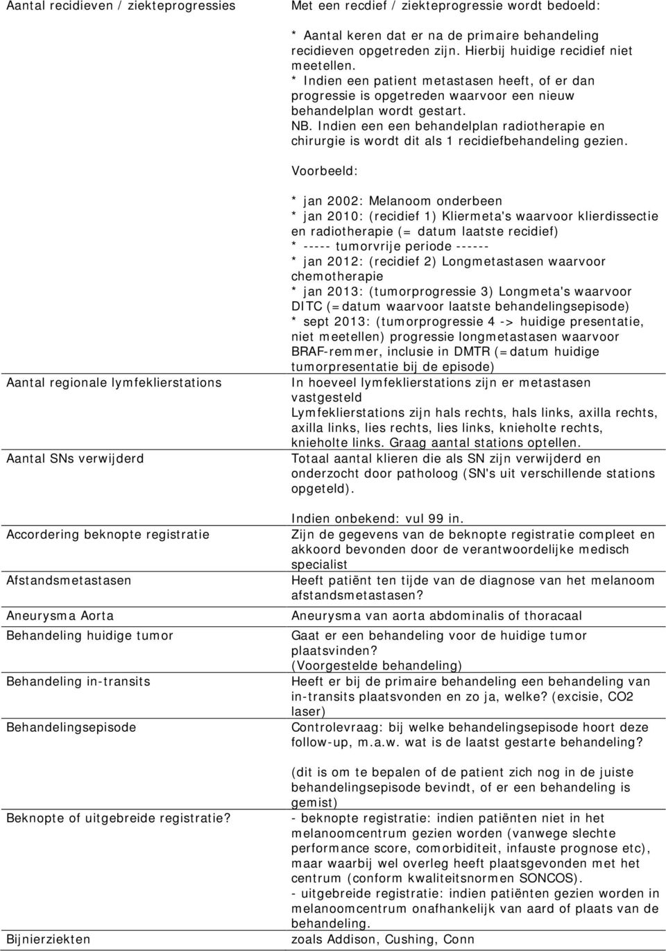 Indien een een behandelplan radiotherapie en chirurgie is wordt dit als 1 recidiefbehandeling gezien.