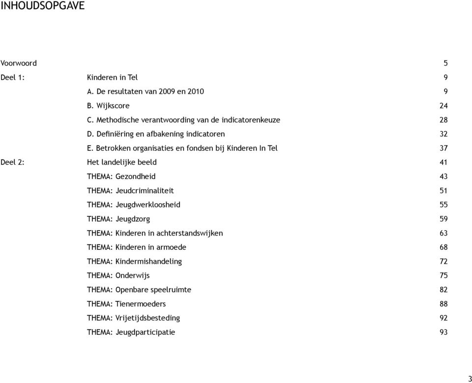 Betrokken organisaties en fondsen bij Kinderen In Tel 37 Deel 2: Het landelijke beeld 41 THEMA: Gezondheid 43 THEMA: Jeudcriminaliteit 51 THEMA: