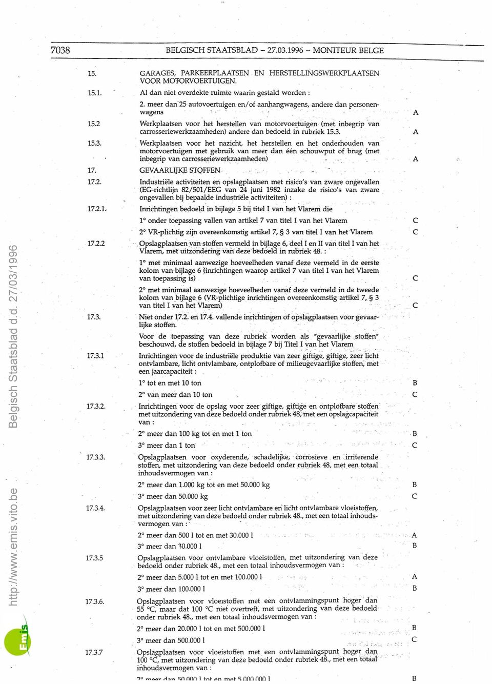 15.3.. Wrkplaatsn vr ht nazicht, ht hrstlln n ht ndrhudn van mtrvrtuign mt gbruik van mr dan één schuwput f brug (mt inbgrip van carrssriwrkzaamhdn) 17. GEVRLIJKE STQFFEN 17.2.