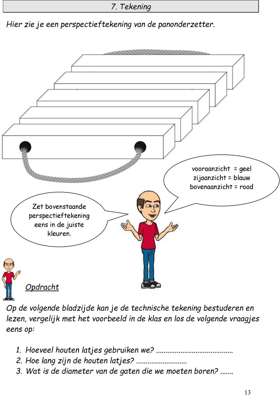 Opdracht Op de volgende bladzijde kan je de technische tekening bestuderen en lezen, vergelijk met het voorbeeld in de klas