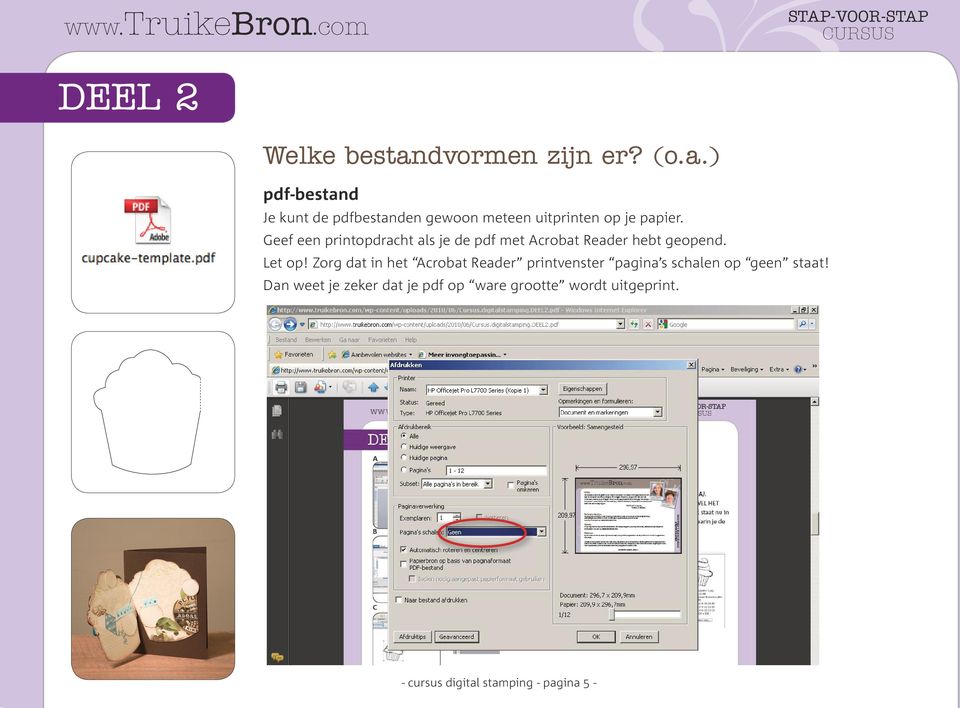 Geef een printopdracht als je de pdf met Acrobat Reader hebt geopend. Let op!