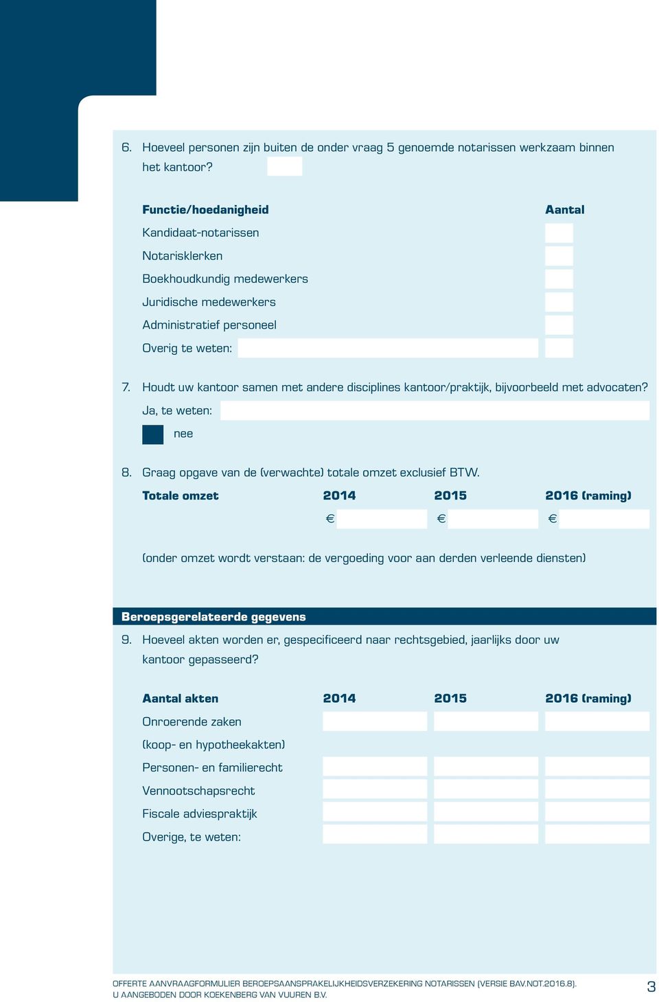 Houdt uw kantoor samen met andere disciplines kantoor/praktijk, bijvoorbeeld met advocaten? Ja, te weten: nee 8. Graag opgave van de (verwachte) totale omzet exclusief BTW.