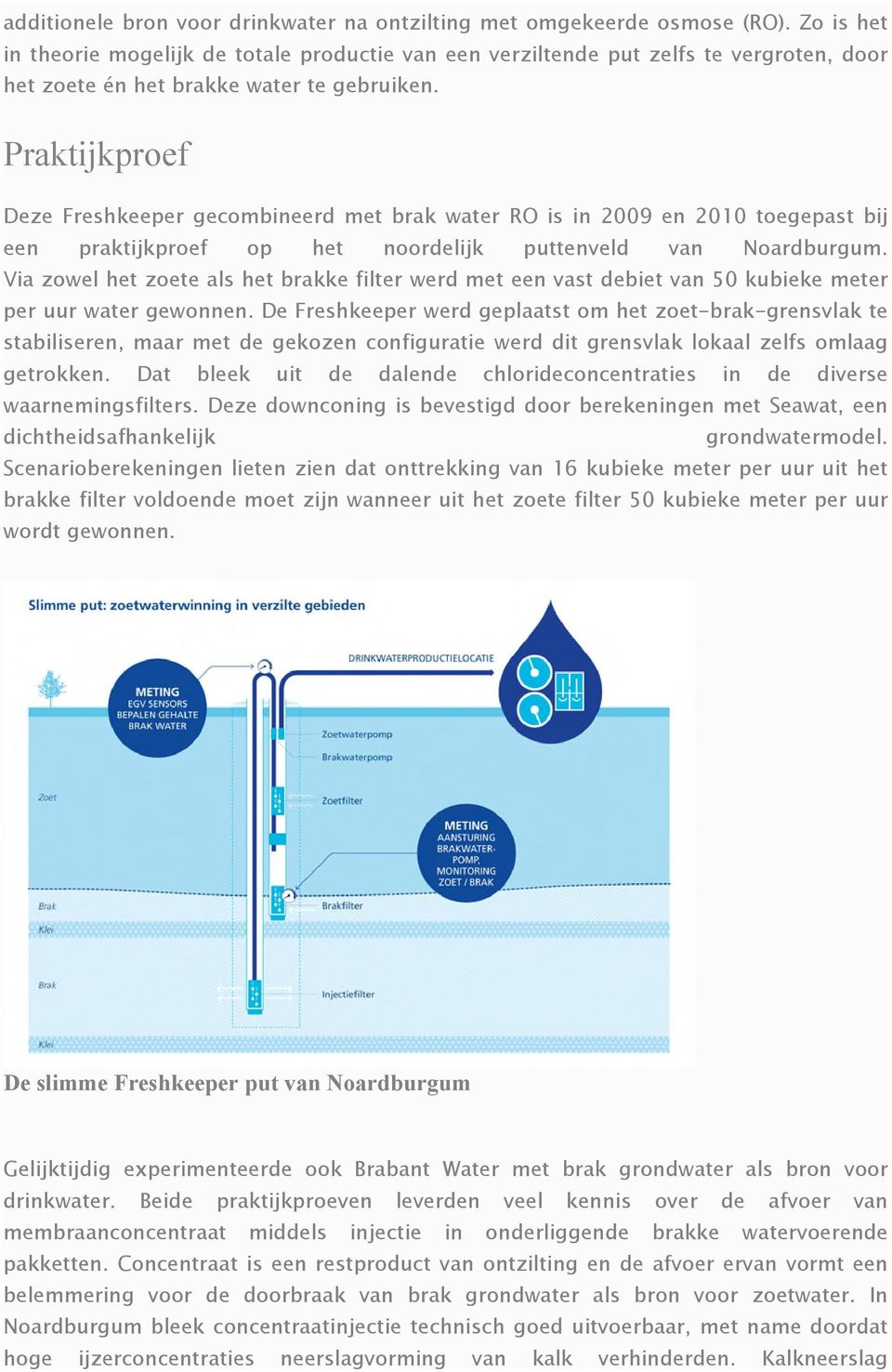 Praktijkproef Deze Freshkeeper gecombineerd met brak water RO is in 2009 en 2010 toegepast bij een praktijkproef op het noordelijk puttenveld van Noardburgum.