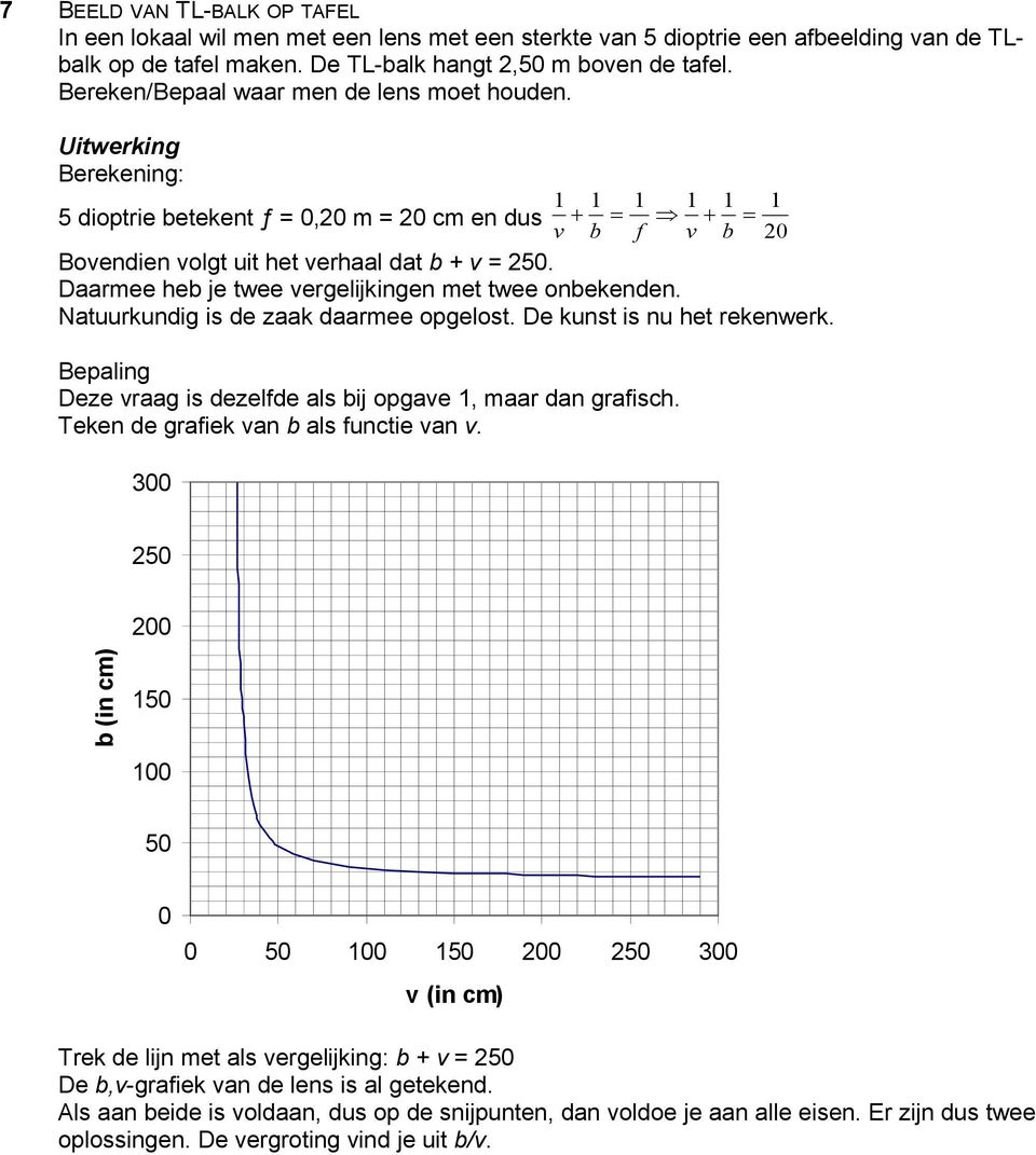 1 1 b 1 1 1 f v b Daarmee heb je twee vergelijkingen met twee onbekenden. Natuurkundig is de zaak daarmee opgelost. De kunst is nu het rekenwerk.
