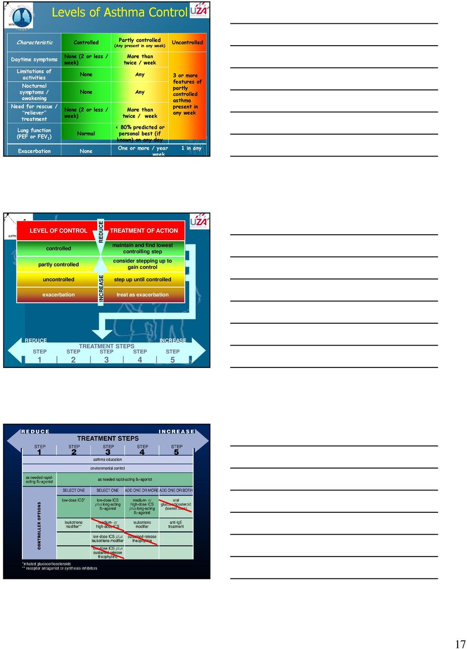 predicted or personal best (if known) on any day One or more / year week 3 or more features of partly controlled asthma present in any week 1 in any LEVEL OF CONTROL controlled partly controlled