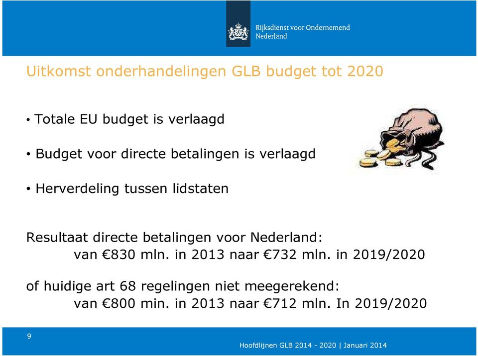 betalingen voor Nederland: van 830 mln. in 2013 naar 732 mln.
