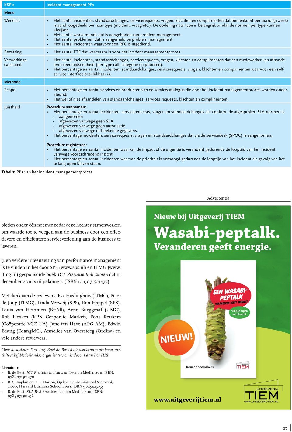 Het aantal problemen dat is aangemeld bij problem management. Het aantal incidenten waarvoor een RFC is ingediend. Bezetting Het aantal FTE dat werkzaam is voor het incident managementproces.