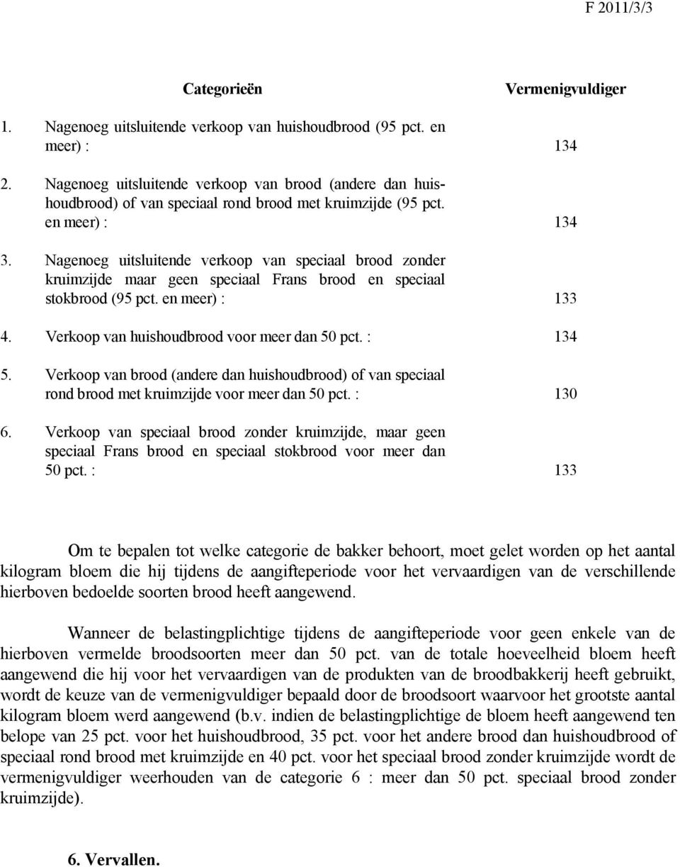 Nagenoeg uitsluitende verkoop van speciaal brood zonder kruimzijde maar geen speciaal Frans brood en speciaal stokbrood (95 pct. en meer) : 133 4. Verkoop van huishoudbrood voor meer dan 50 pct.