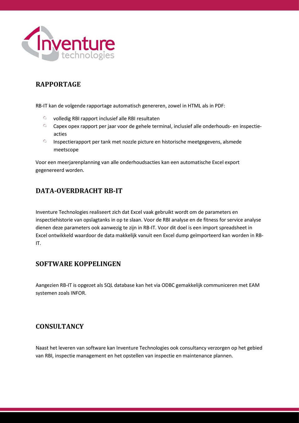 automatische Excel export gegenereerd worden.