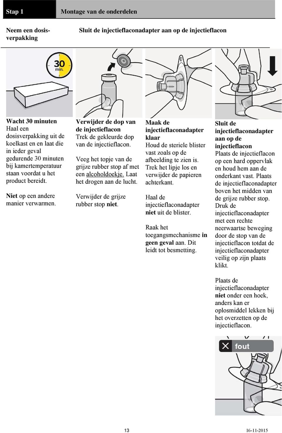 Veeg het topje van de grijze rubber stop af met een alcoholdoekje. Laat het drogen aan de lucht. Verwijder de grijze rubber stop niet.