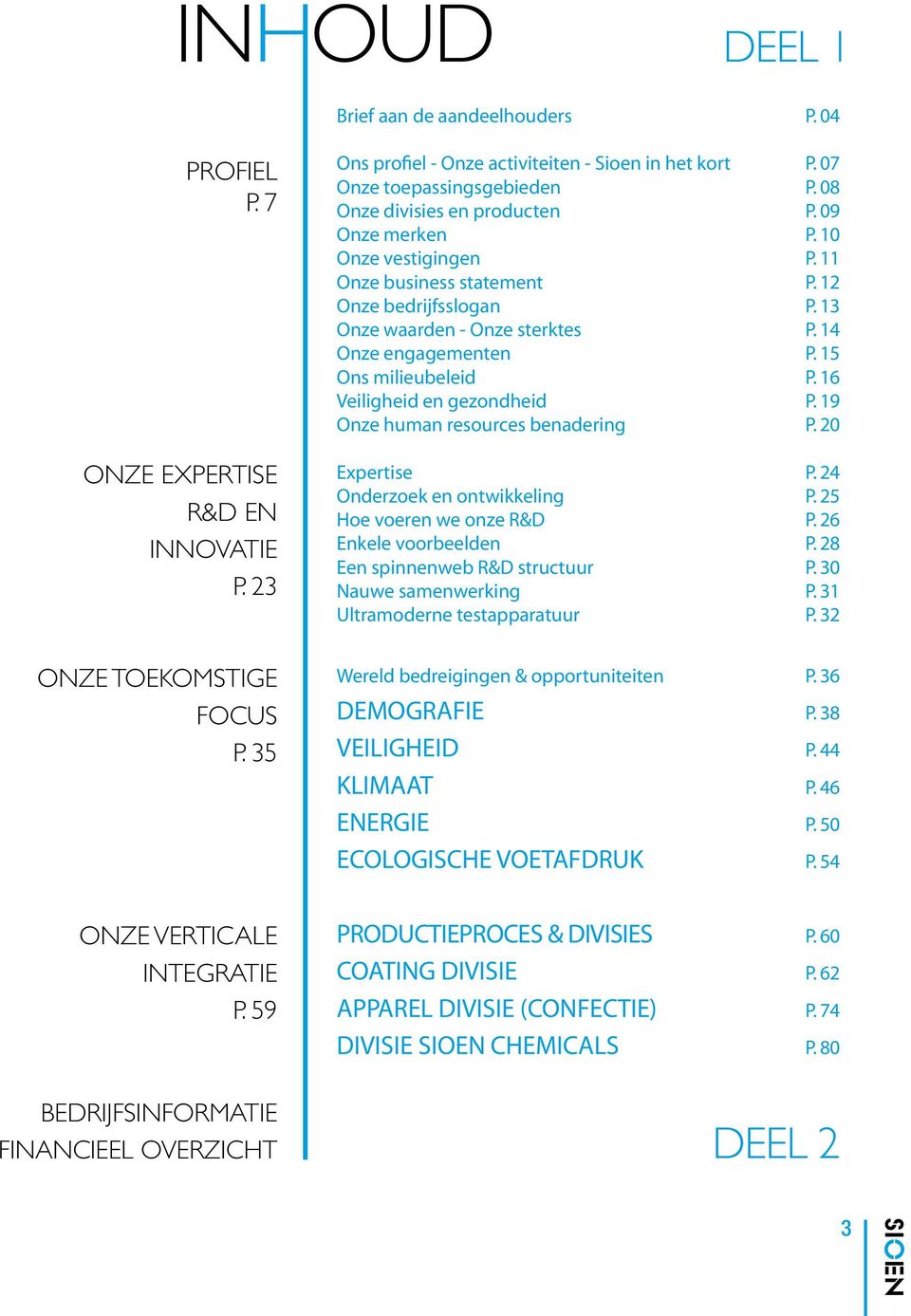 15 Ons milieubeleid P. 16 Veiligheid en gezondheid P. 19 Onze human resources benadering P. 20 Expertise P. 24 Onderzoek en ontwikkeling P. 25 Hoe voeren we onze R&D P. 26 Enkele voorbeelden P.