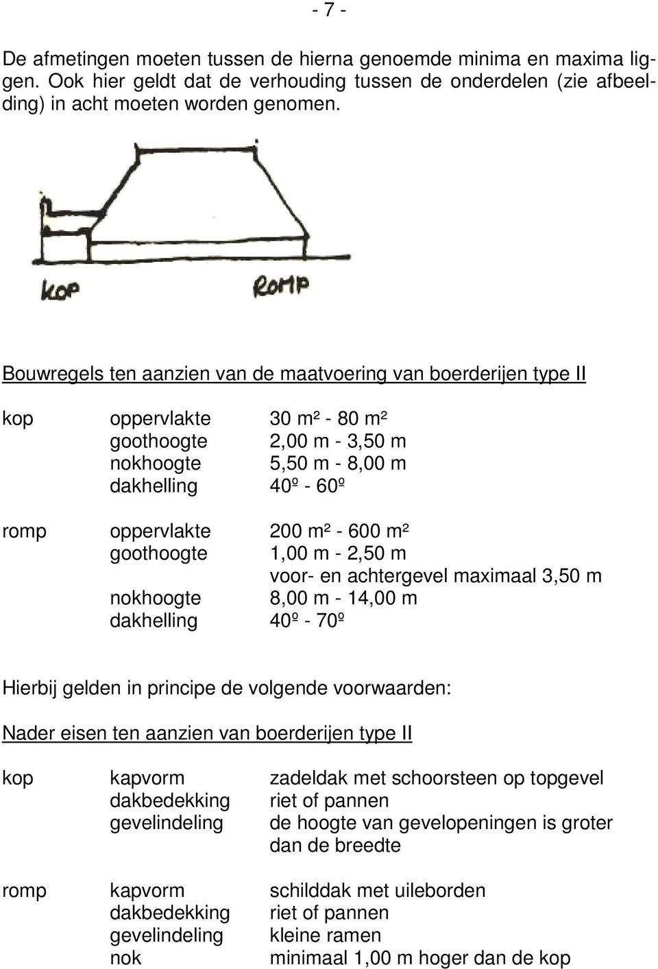 - 8,00 m 40º - 60º 200 m² - 600 m² 1,00 m - 2,50 m voor- en achtergevel maximaal 3,50 m 8,00 m - 14,00 m 40º - 70º Hierbij gelden in principe de volgende voorwaarden: Nader eisen ten aanzien van