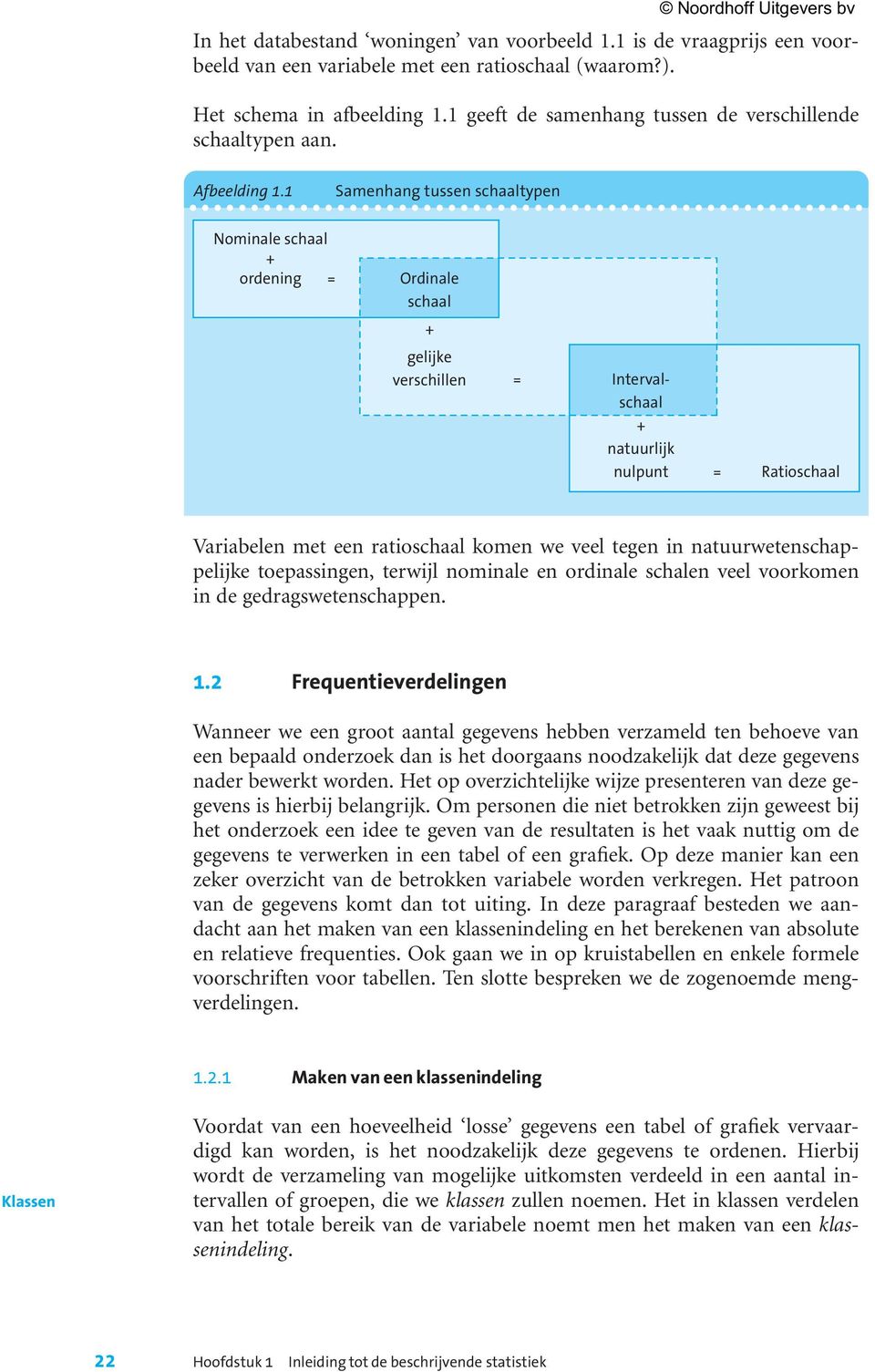 1 Samenhang tussen schaaltypen Nominale schaal + ordening = Ordinale schaal + gelijke verschillen = Interval- schaal + natuurlijk nulpunt = Ratioschaal Variabelen met een ratioschaal komen we veel