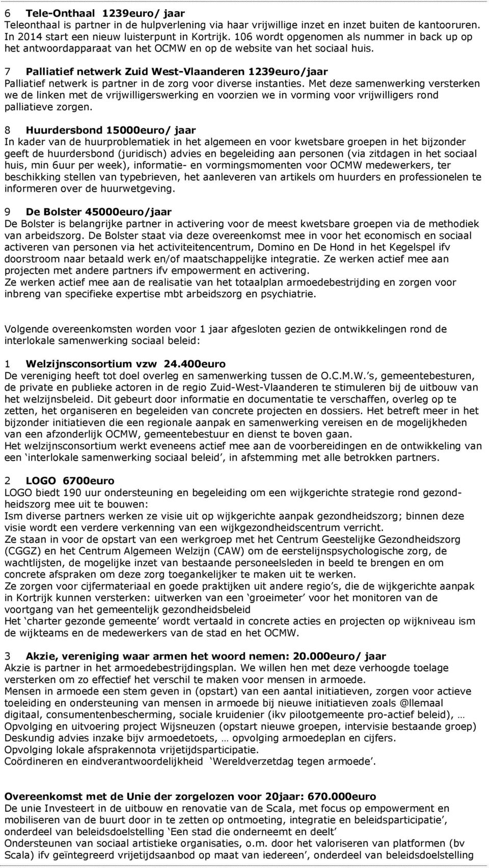 7 Palliatief netwerk Zuid West-Vlaanderen 1239euro/jaar Palliatief netwerk is partner in de zorg voor diverse instanties.