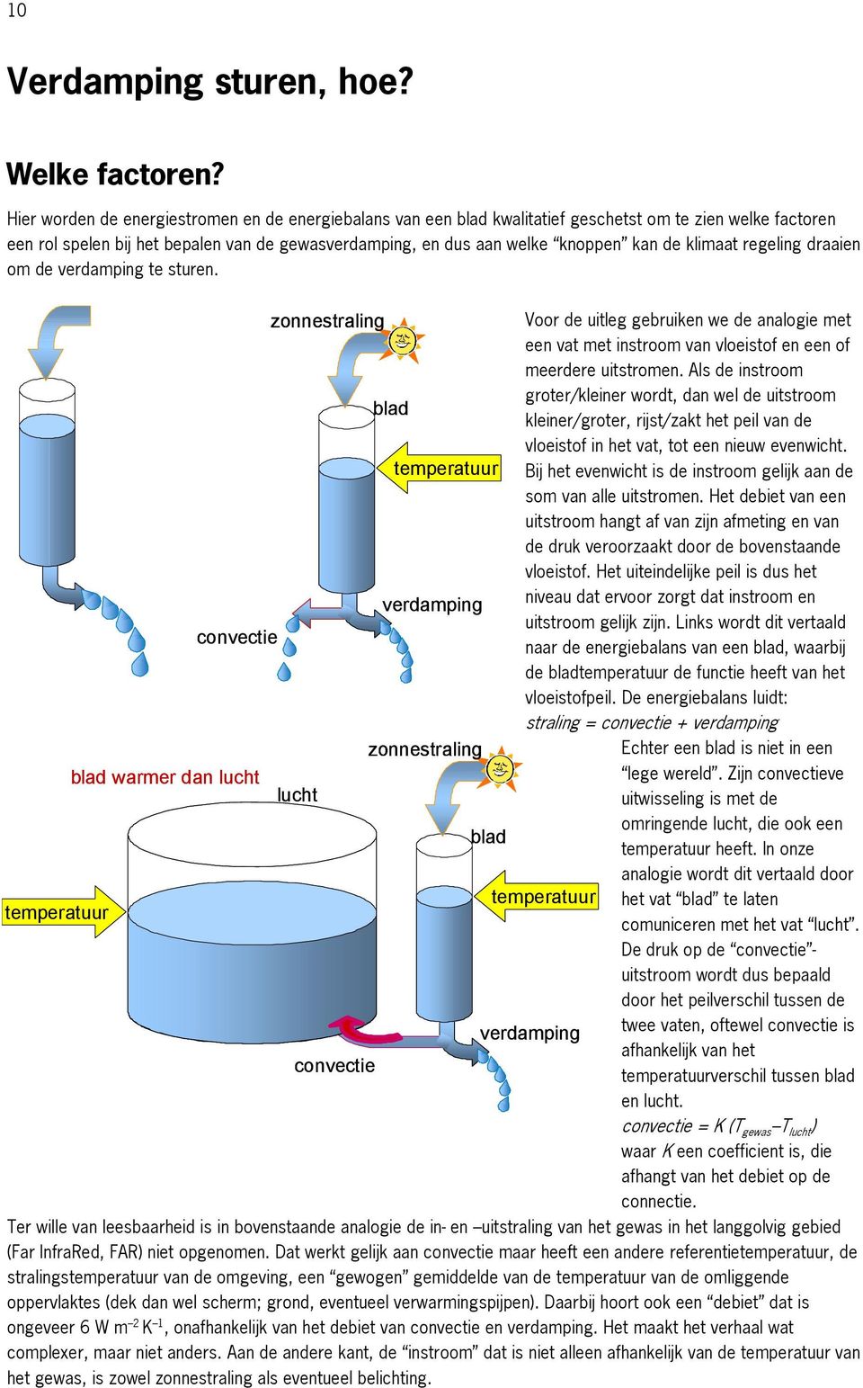 klimaat regeling draaien om de verdamping te sturen. zonnestraling Voor de uitleg gebruiken we de analogie met een vat met instroom van vloeistof en een of meerdere uitstromen.