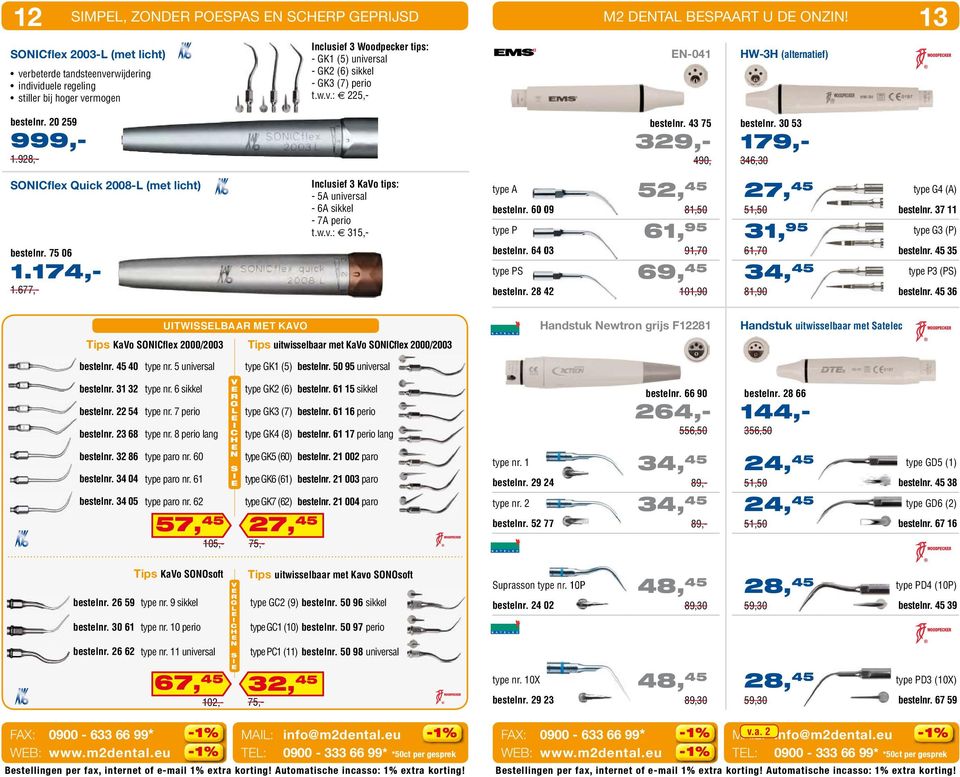 20 259 999,- 1.928,- bestelnr. 43 75 329,- 490, bestelnr. 30 53 179,- 346,30 SONICflex Quick 2008-L (met licht) bestelnr. 75 06 1.174,- 1.