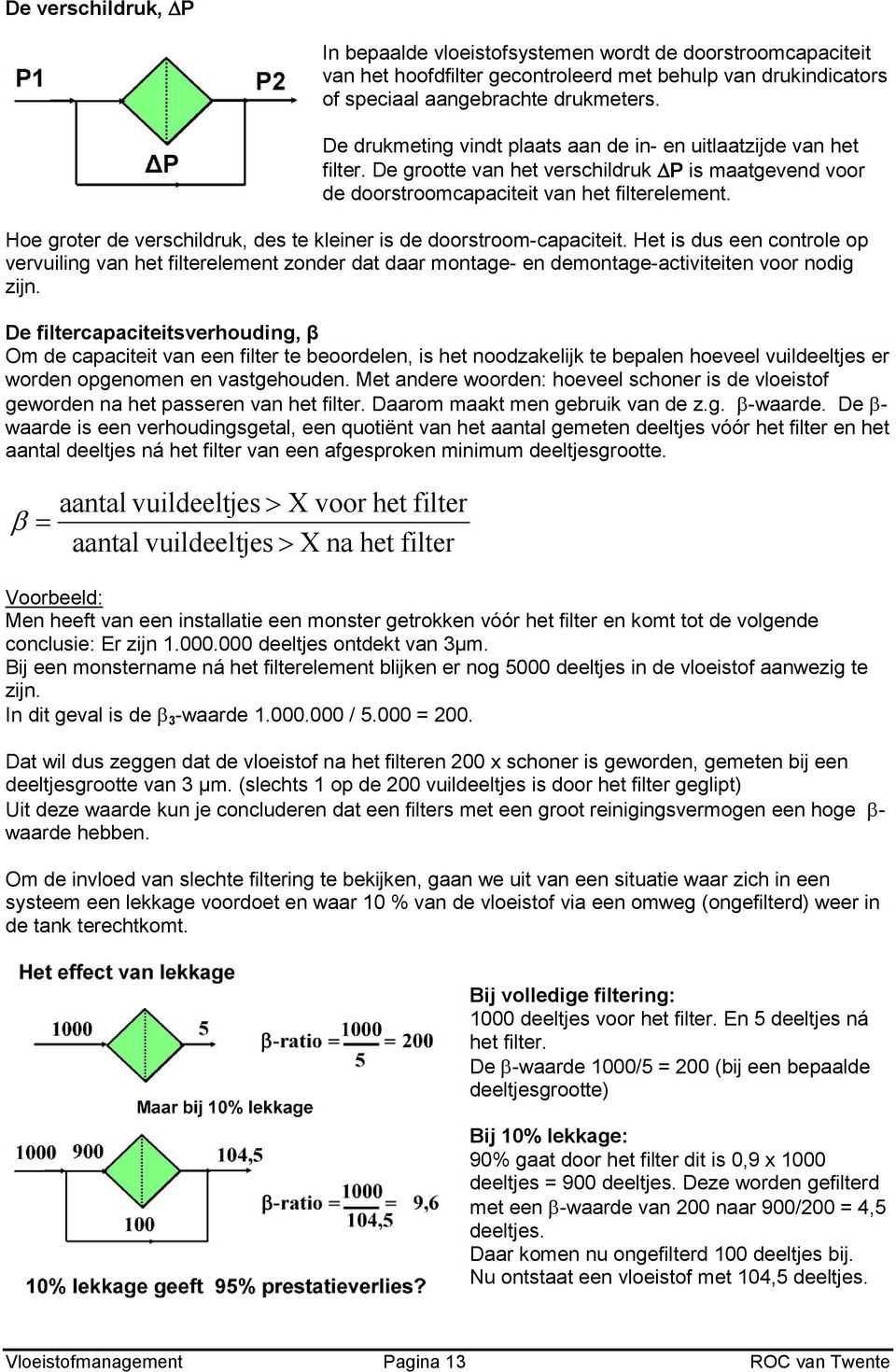 Hoe groter de verschildruk, des te kleiner is de doorstroom-capaciteit. Het is dus een controle op vervuiling van het filterelement zonder dat daar montage- en demontage-activiteiten voor nodig zijn.