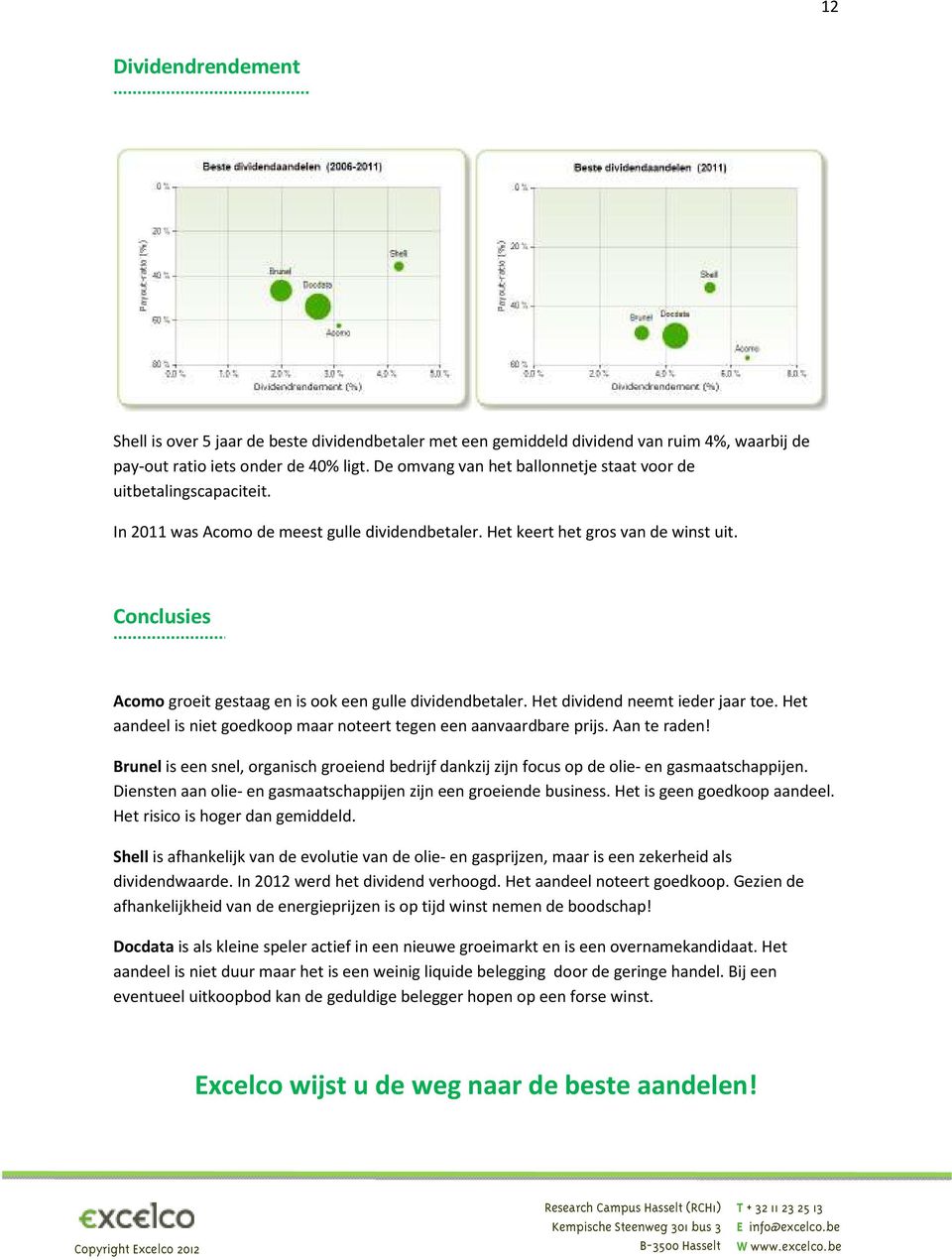 Conclusies Acomo groeit gestaag en is ook een gulle dividendbetaler. Het dividend neemt ieder jaar toe. Het aandeel is niet goedkoop maar noteert tegen een aanvaardbare prijs. Aan te raden!