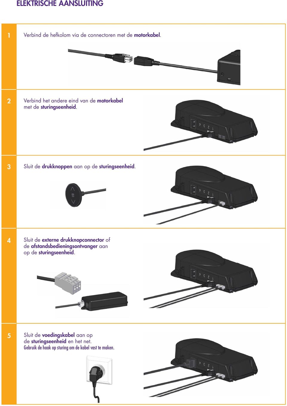 3 Sluit de drukknoppen aan op de sturingseenheid.