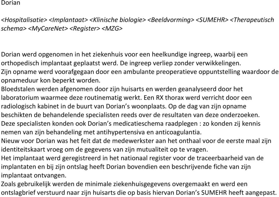 Zijn opname werd voorafgegaan door een ambulante preoperatieve oppuntstelling waardoor de opnameduur kon beperkt worden.