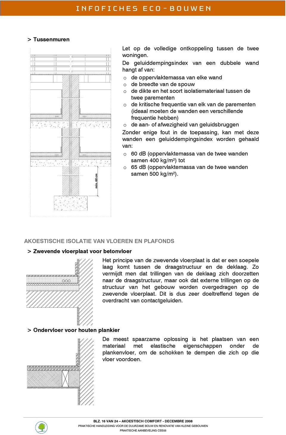 kritische frequentie van elk van de parementen (ideaal moeten de wanden een verschillende frequentie hebben) o de aan- of afwezigheid van geluidsbruggen Zonder enige fout in de toepassing, kan met