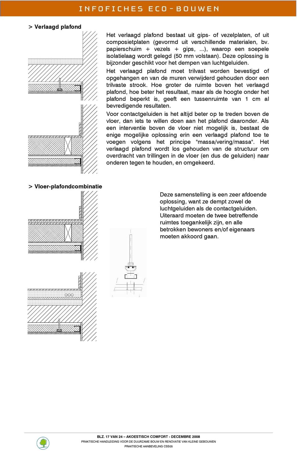 Het verlaagd plafond moet trilvast worden bevestigd of opgehangen en van de muren verwijderd gehouden door een trilvaste strook.