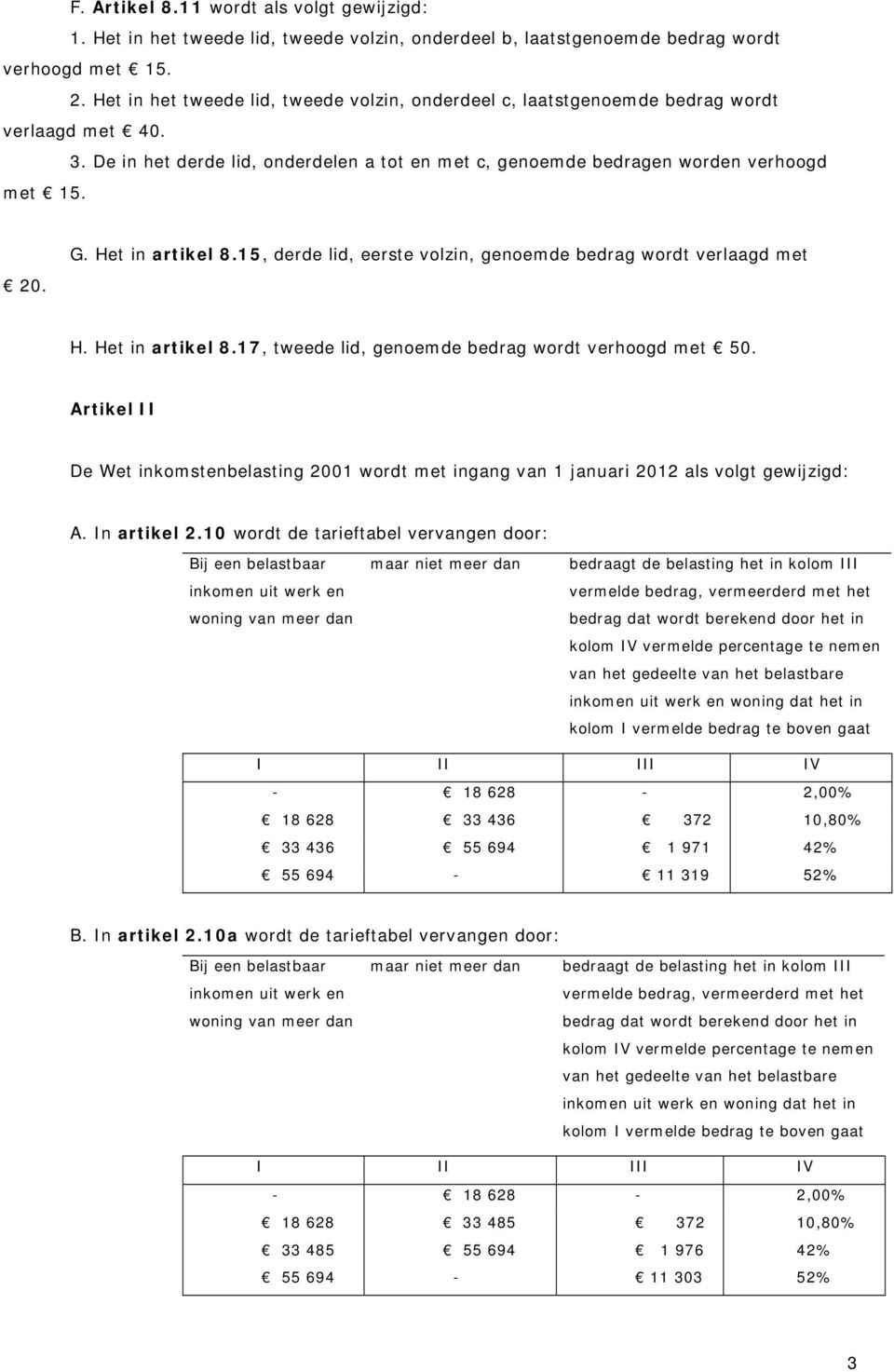 Het in artikel 8.15, derde lid, eerste volzin, genoemde bedrag wordt verlaagd met H. Het in artikel 8.17, tweede lid, genoemde bedrag wordt verhoogd met 50.