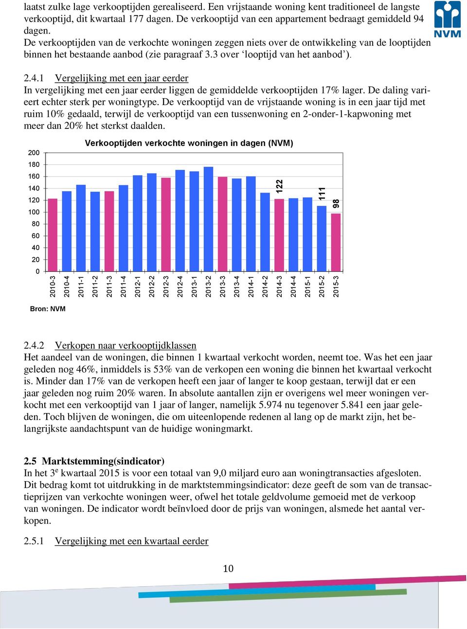 De verkooptijden van de verkochte woningen zeggen niets over de ontwikkeling van de looptijden binnen het bestaande aanbod (zie paragraaf 3.3 over looptijd van het aanbod ). 2.4.