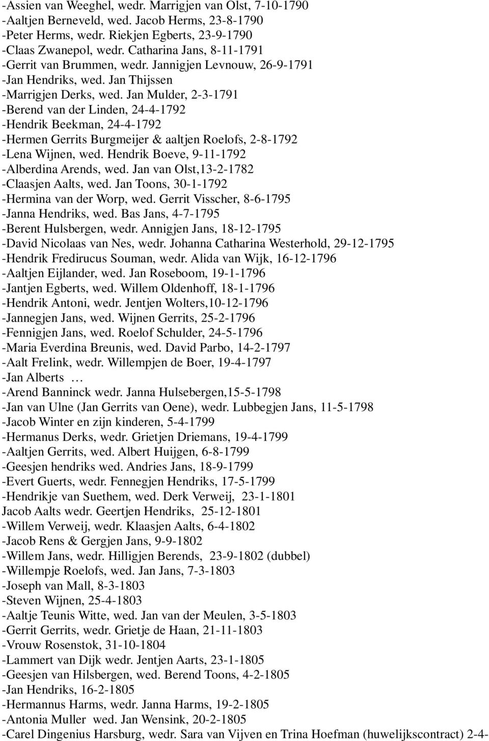 Jan Mulder, 2-3-1791 -Berend van der Linden, 24-4-1792 -Hendrik Beekman, 24-4-1792 -Hermen Gerrits Burgmeijer & aaltjen Roelofs, 2-8-1792 -Lena Wijnen, wed.