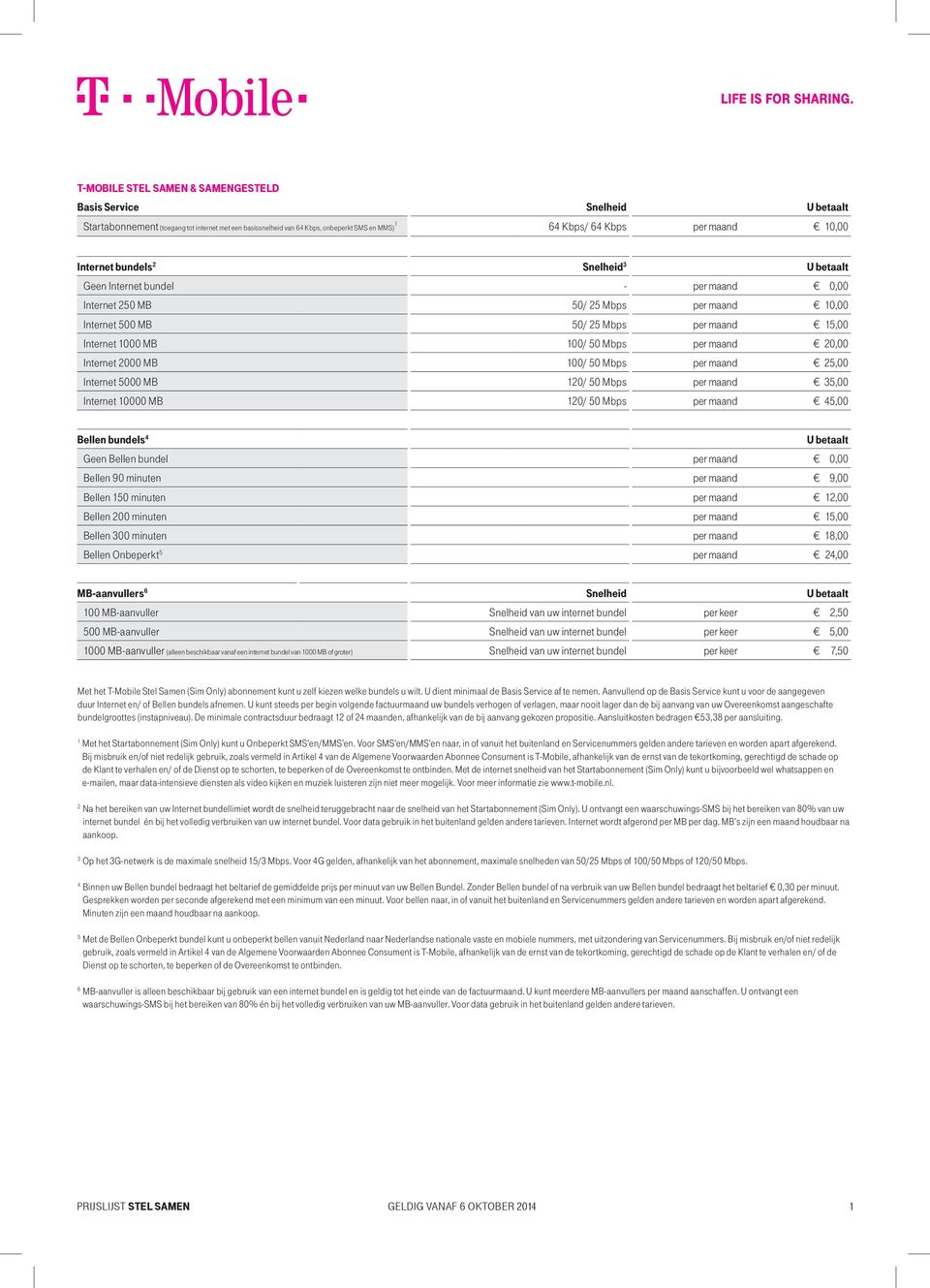 00/ 50 Mbps per maand 5,00 Internet 5000 MB 0/ 50 Mbps per maand 35,00 Internet 0000 MB 0/ 50 Mbps per maand 45,00 Bellen bundels 4 Geen Bellen bundel per maand 0,00 Bellen 90 minuten per maand 9,00