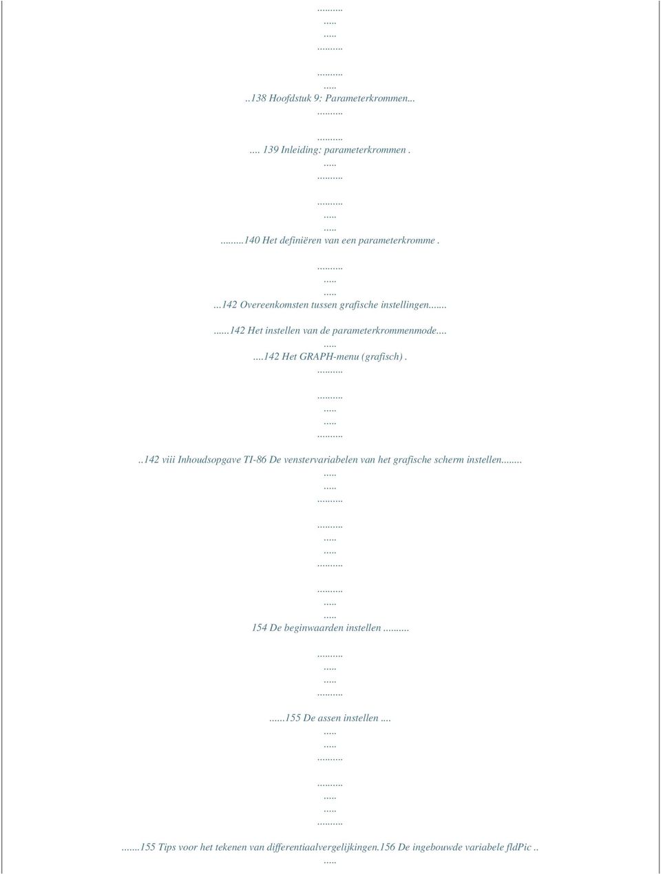 .....142 Het GRAPH-menu (grafisch)...142 viii Inhoudsopgave TI-86 De venstervariabelen van het grafische scherm instellen.