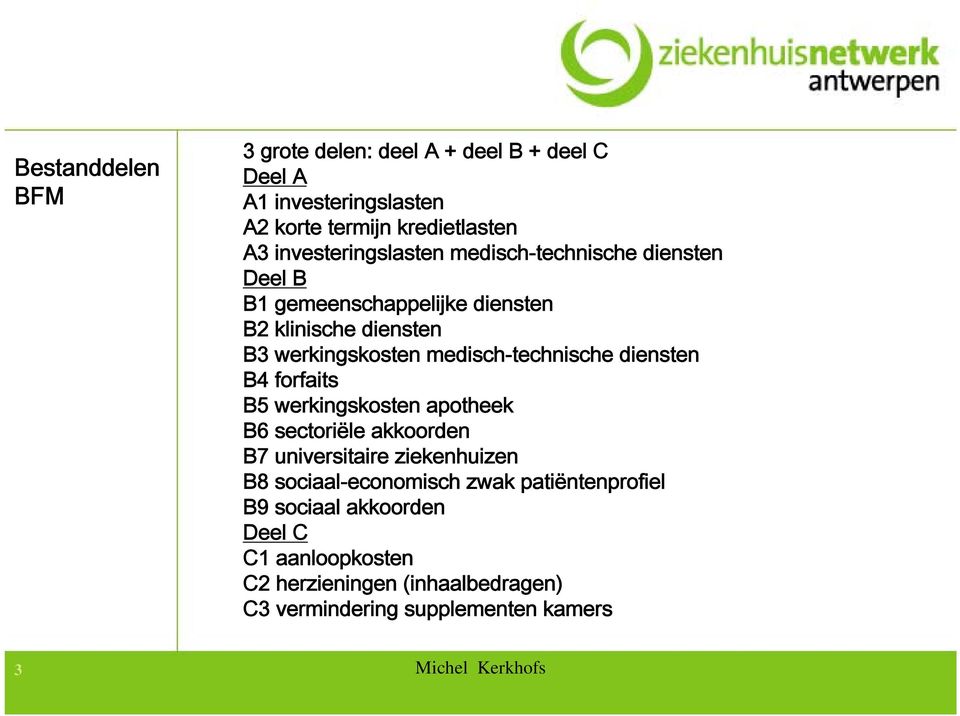 medisch-technische diensten B4 forfaits B5 werkingskosten apotheek B6 sectoriële akkoorden B7 universitaire ziekenhuizen B8