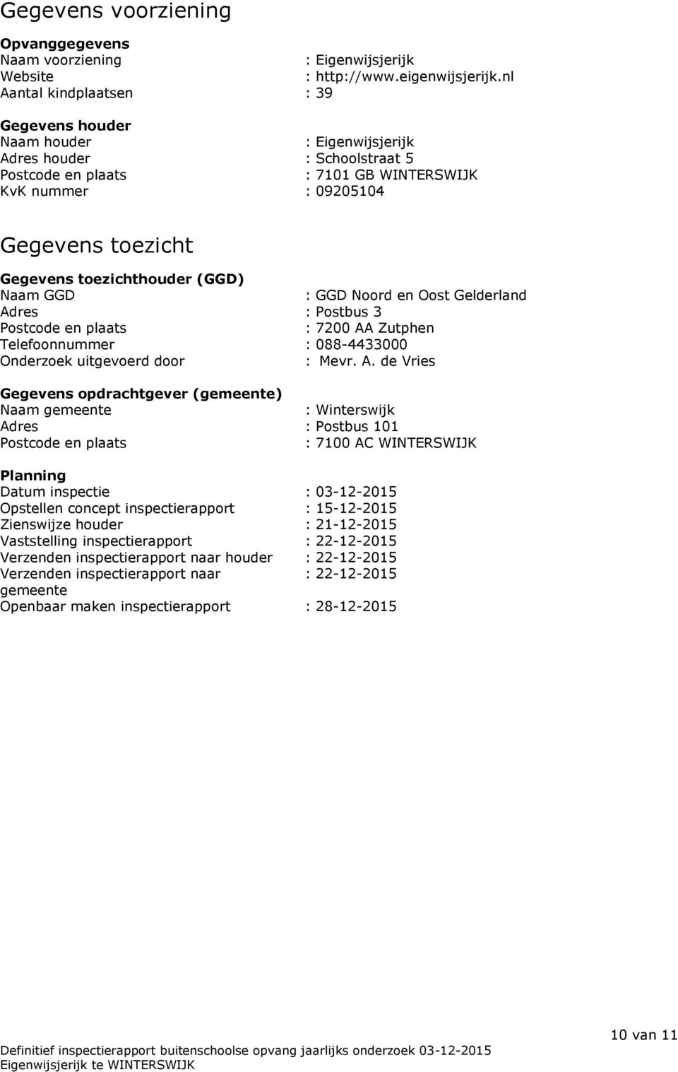 toezichthouder (GGD) Naam GGD : GGD Noord en Oost Gelderland Ad