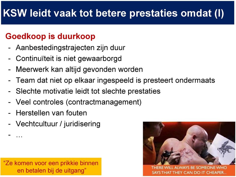 is presteert ondermaats - Slechte motivatie leidt tot slechte prestaties - Veel controles