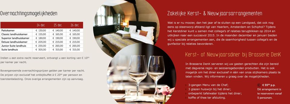 10 00 per kamer per nacht. Bovengenoemde overnachtingsprijzen gelden per kamer per nacht. De prijzen zijn exclusief het ontbijtbuffet à 20 00 per persoon en toeristenbelasting.