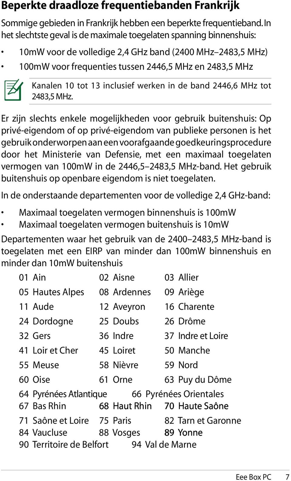 13 inclusief werken in de band 2446,6 MHz tot 2483,5 MHz.